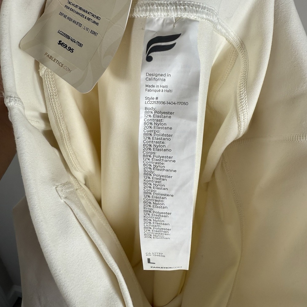 Fabletics PowerHold Define Full Length High Waisted Ivory Leggings Large NWT - Picture 3 of 4
